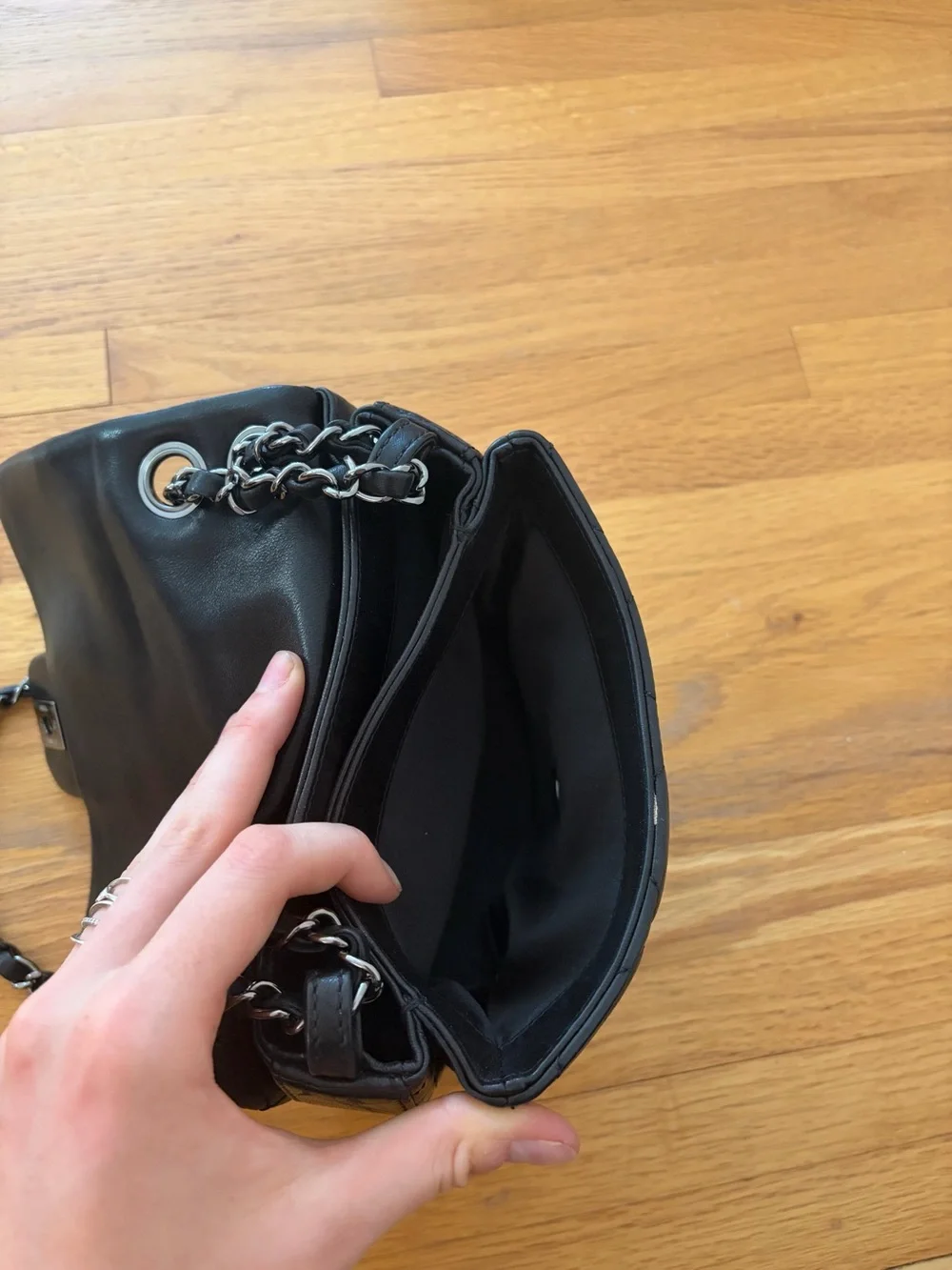 Chanel Leather Three Compartment Flap Bag in Black
